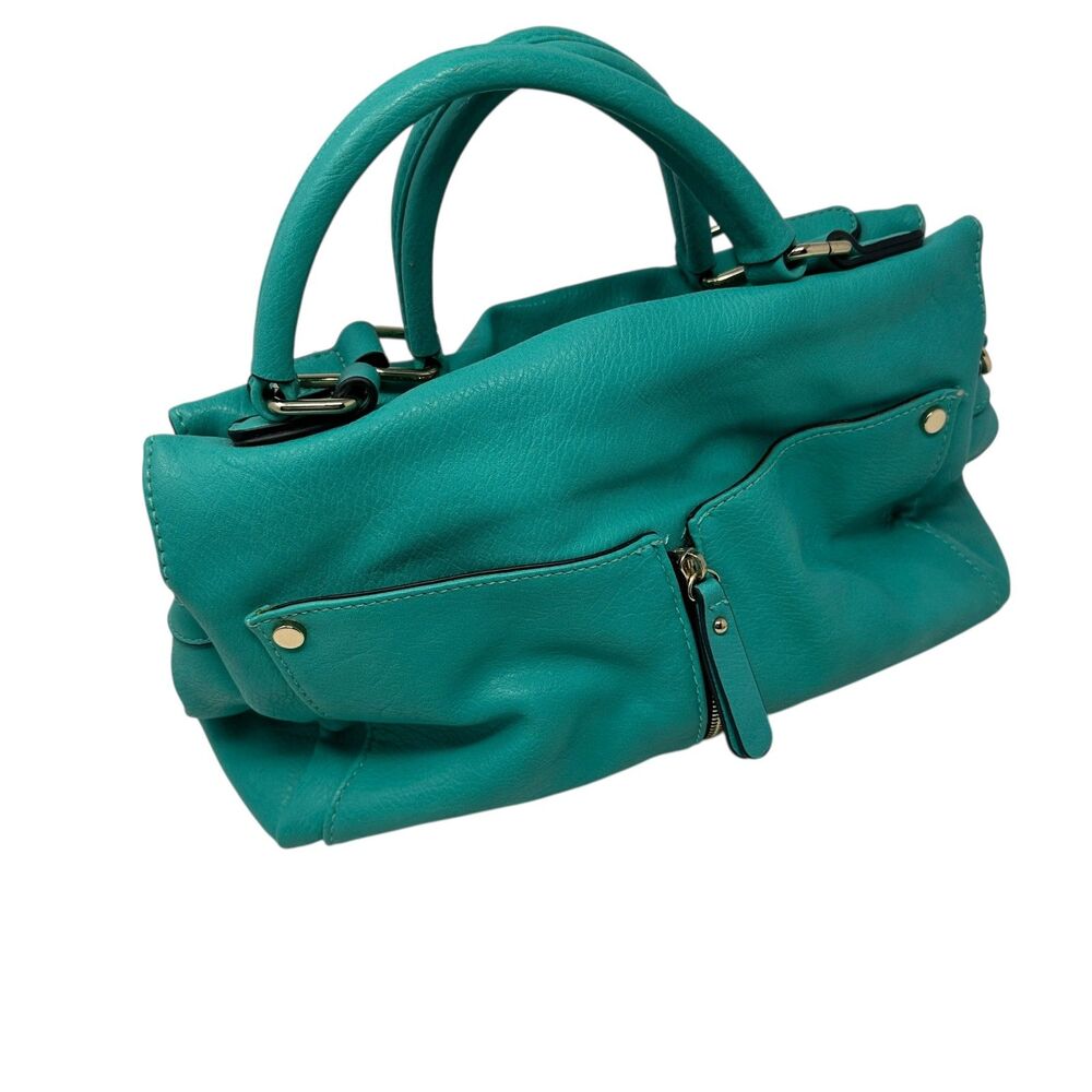 Urban Expressions Teal Vegan Leather Zip-Top Shoulder Bag with Top Handle